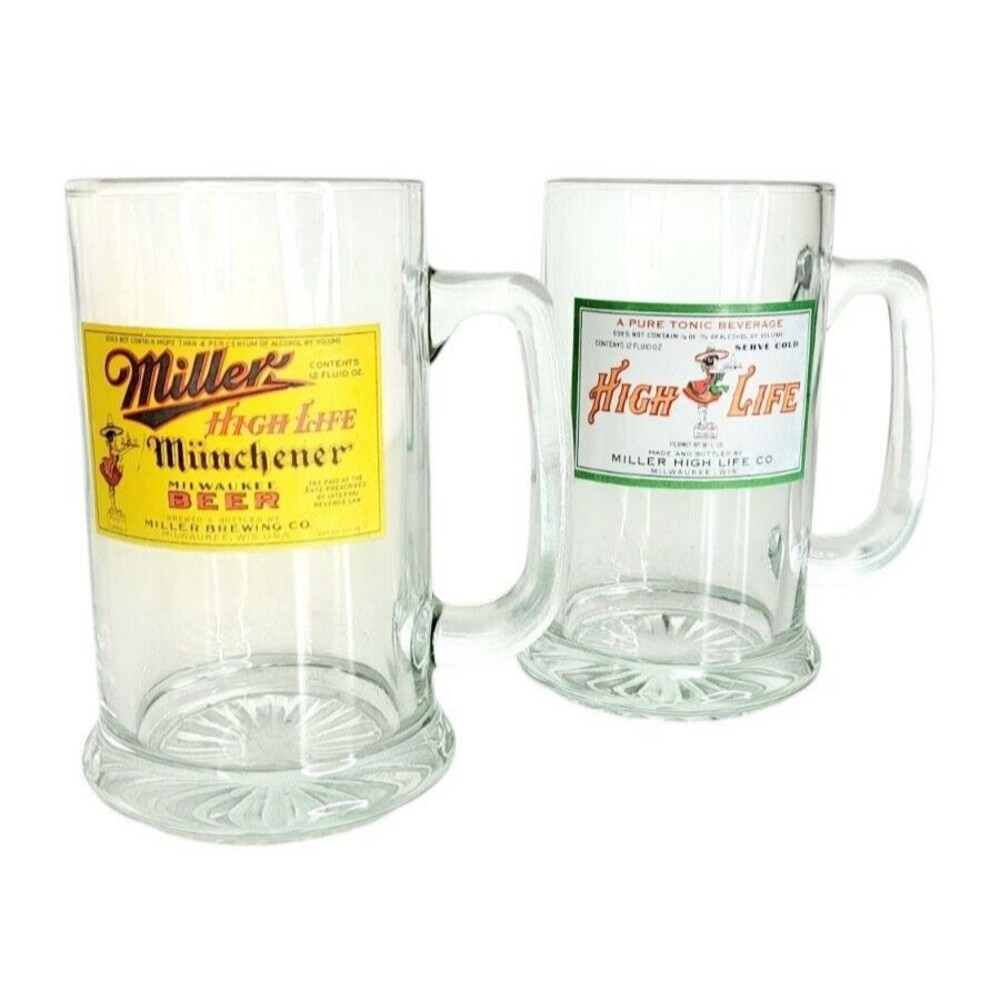 High Life Miller Munchener Milwaukee Heavy Bottom 12 Oz Vintage Beer Glass Stein